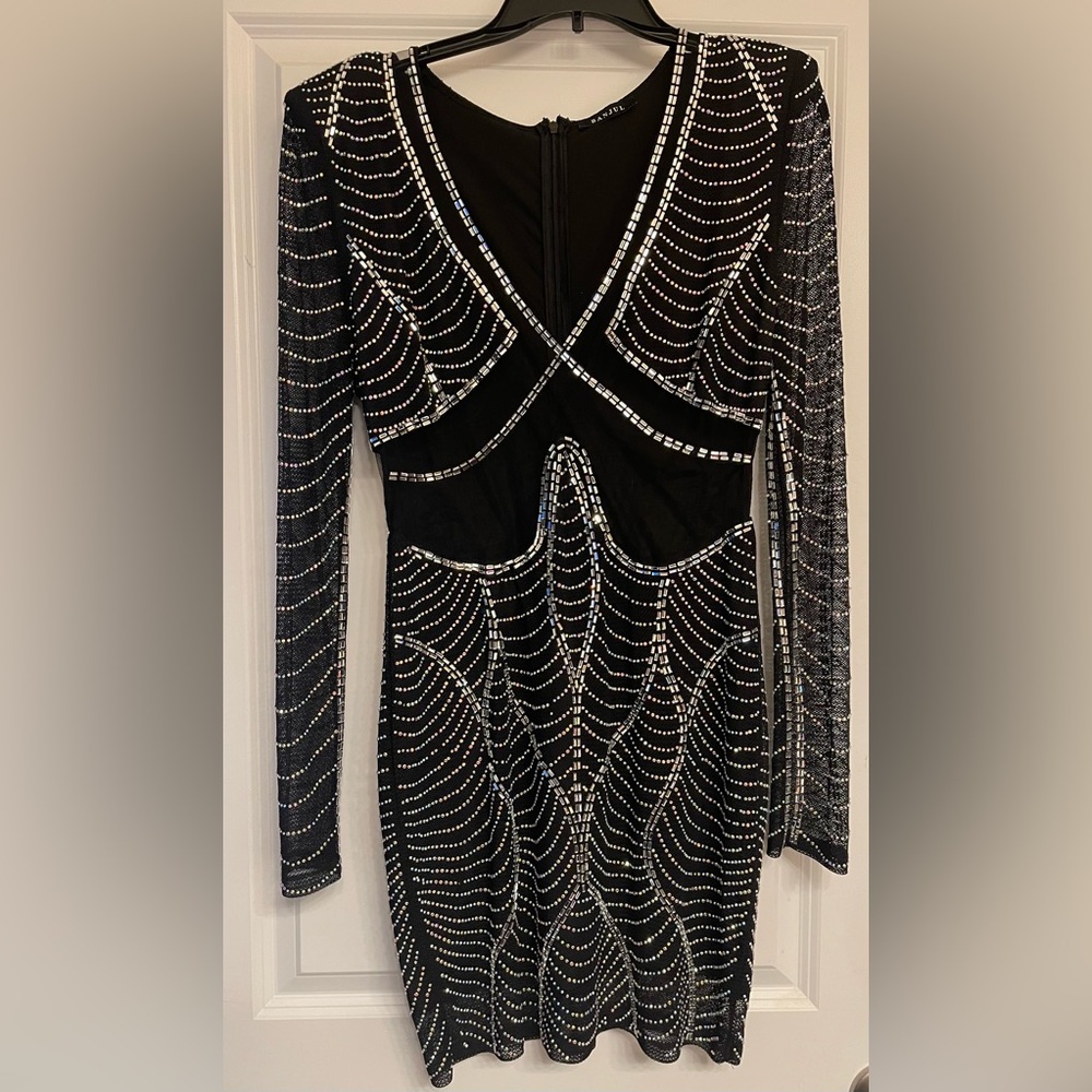 Elegant Black and Silver Diamond Embellished Dress